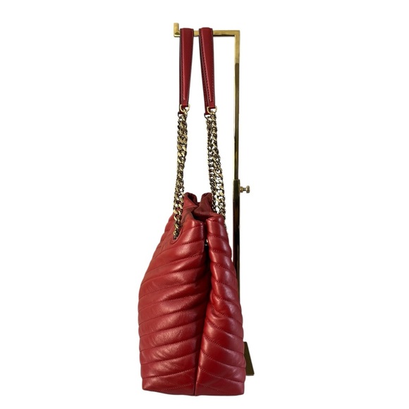 RARE Tory Burch Kira Chevron Tote Red Quilted Lambskin Gold Chain Straps - Picture 3 of 17